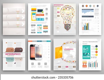 Set of Flyer, Brochure Design Templates. Geometric Triangular Abstract Modern Backgrounds. Mobile Technologies, Applications and Online Services Infographic Concept. A4 Cover Templates Collection.