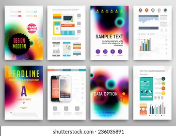 Set of Flyer, Brochure Design Templates. Geometric Triangular Abstract Modern Backgrounds. Mobile Technologies, Applications and Online Services Infographic Concept. A4 Cover Templates Collection.