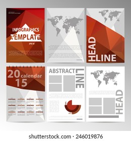 Set of Flyer, Brochure Design Templates. Geometric Triangular Abstract Modern Backgrounds. Mobile Technologies, Applications and Online Services Infographic Concept.Corporate calendar for 2015.