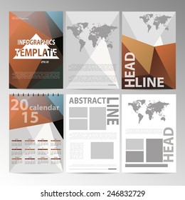 Set of Flyer, Brochure Design Templates. Geometric Triangular Abstract Modern Backgrounds. Mobile Technologies, Applications and Online Services Infographic Concept.Corporate calendar for 2015.