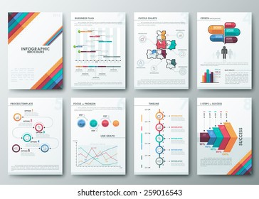 Set of Flyer, Brochure Design Templates, Infographics. Vector. Modern styled graphics for data visualization. Can be used in website, flyer, corporate report, presentation, advertising, marketing etc.