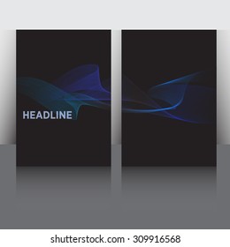 Set of Flyer, Brochure Design Templates. Smoke waves in various colors. Abstract Modern Black Backgrounds. Mobile Technologies, Applications and Online Services. Mock up. Shine effect.