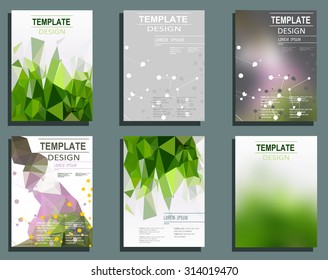 Set of Flyer, Brochure Design Templates. Geometric Triangular Abstract Modern Backgrounds.  Typographic Emblems, Logo, Banners