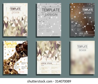 Set of Flyer, Brochure Design Templates. Geometric Triangular Abstract Modern Backgrounds.  Typographic Emblems, Logo, Banners