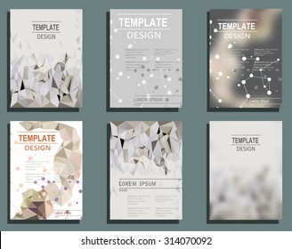 Set of Flyer, Brochure Design Templates. Geometric Triangular Abstract Modern Backgrounds.  Typographic Emblems, Logo, Banners