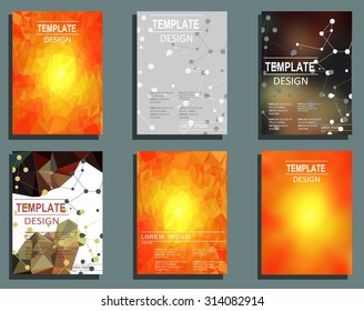 Set of Flyer, Brochure Design Templates. Geometric Triangular Abstract Modern Backgrounds.  Typographic Emblems, Logo, Banners