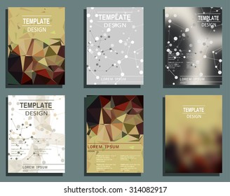 Set of Flyer, Brochure Design Templates. Geometric Triangular Abstract Modern Backgrounds.  Typographic Emblems, Logo, Banners
