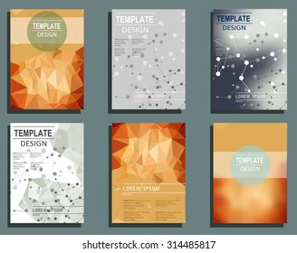 Set of Flyer, Brochure Design Templates. Geometric Triangular Abstract Modern Backgrounds. Typographic Emblems, Logo, Banners