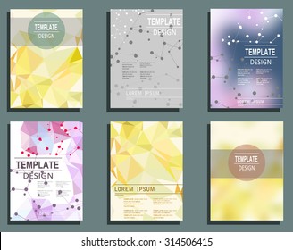Set of Flyer, Brochure Design Templates. Geometric Triangular Abstract Modern Backgrounds. Typographic Emblems, Logo, Banners