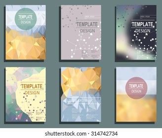 Set of Flyer, Brochure Design Templates. Geometric Triangular Abstract Modern Backgrounds. Typographic Emblems, Logo, Banners