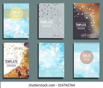 Set of Flyer, Brochure Design Templates. Geometric Triangular Abstract Modern Backgrounds. Typographic Emblems, Logo, Banners