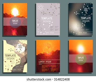 Set of Flyer, Brochure Design Templates. Geometric Triangular Abstract Modern Backgrounds. Typographic Emblems, Logo, Banners