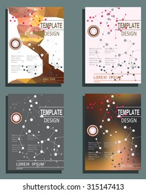 Set of Flyer, Brochure Design Templates. Geometric Triangular Abstract Modern Backgrounds. Typographic Emblems, Logo, Banners