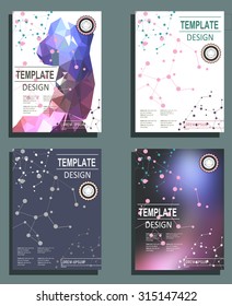 Set of Flyer, Brochure Design Templates. Geometric Triangular Abstract Modern Backgrounds. Typographic Emblems, Logo, Banners