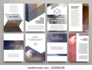 Set of Flyer, Brochure Design Templates. Geometric Triangular Abstract Modern Backgrounds. Poligonal Technology Style Cards Collection. Beautiful Vector Frames.