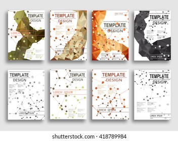 Set of Flyer, Brochure Design Templates. Geometric Triangular Abstract Modern Backgrounds. Typographic Emblems, Logo, Banners