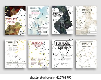 Set of Flyer, Brochure Design Templates. Geometric Triangular Abstract Modern Backgrounds. Typographic Emblems, Logo, Banners