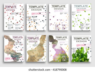 Set of Flyer, Brochure Design Templates. Geometric Triangular Abstract Modern Backgrounds. Typographic Emblems, Logo, Banners