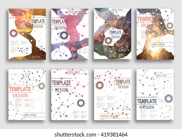 Set of Flyer, Brochure Design Templates. Geometric Triangular Abstract Modern Backgrounds. Typographic Emblems, Logo, Banners
