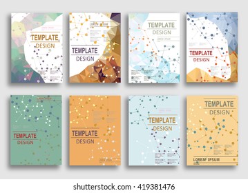 Set of Flyer, Brochure Design Templates. Geometric Triangular Abstract Modern Backgrounds. Typographic Emblems, Logo, Banners