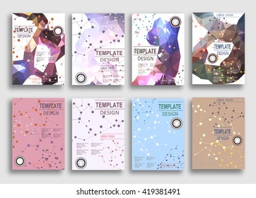 Set of Flyer, Brochure Design Templates. Geometric Triangular Abstract Modern Backgrounds. Typographic Emblems, Logo, Banners