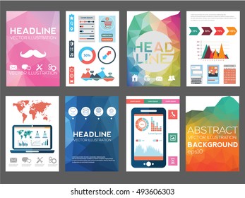 Set of Flyer, Brochure Design Templates. Geometric Triangular Abstract Modern Backgrounds. Mobile Technologies, Applications and Online Services Infographic Concept