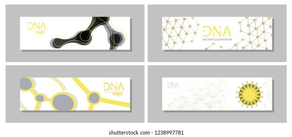 Set flyer, brochure size A4 template,banner. Molecular structure with connected lines and dots. Scientific pattern atom DNA with elements for magazine, leaflet, cover, poster design