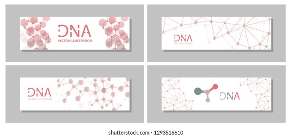Set flyer, brochure size A4 template,banner. Molecular structure with connected lines and dots. Scientific pattern atom DNA with elements for magazine, leaflet, cover, poster design