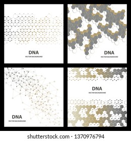 Set flyer, brochure size A4 template,banner. Molecular structure with connected lines and dots. Scientific pattern atom DNA with elements for magazine, leaflet, cover, poster design