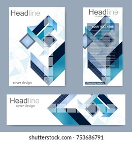 Set flyer, brochure size A4 template,banner. Molecular structure with connected lines and dots. Future geometric template. Elements for magazine, leaflet, cover, poster design