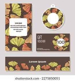 Set of flyer, card, label templates design with ginkgo biloba leaves