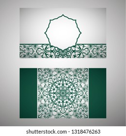 Set of flyer, cover elements of mandala pattern. Oriental motif. Hand painted texture background. Wedding invitations, cards and business templates. Decorative card design printing. Vector EPS 10