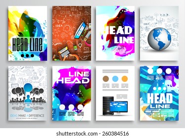 Set of Flyer Design, Infographics Brochure Designs, Technology Backgrounds. Mobile Technologies, Teamworksand statistic Concepts and Applications covers.