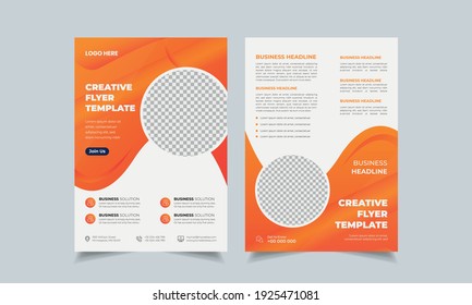 Set of flyer design layout, geometric business flyer template, complex blue colorful gradient ad in a4