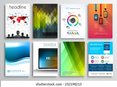 Set of Flyer Design, Web Templates. Brochure Designs, Technology Backgrounds. Mobile Technologies, Infographic  ans statistic Concepts and Applications covers.