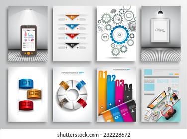 Set of Flyer Design, Web Templates. Brochure Designs, Technology Backgrounds. Mobile Technologies, Infographic  ans statistic Concepts and Applications covers.