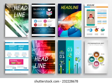 Set of Flyer Design, Web Templates. Brochure Designs, Technology Backgrounds. Mobile Technologies, Infographic  ans statistic Concepts and Applications covers.