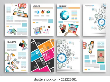 Set of Flyer Design, Web Templates. Brochure Designs, Technology Backgrounds. Mobile Technologies, Infographic  ans statistic Concepts and Applications covers.