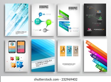 Set of Flyer Design, Web Templates. Brochure Designs, Technology Backgrounds. Mobile Technologies, Infographic  ans statistic Concepts and Applications covers.