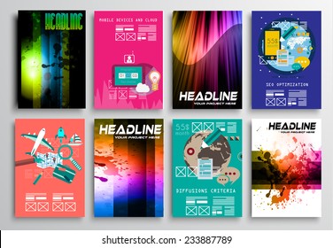 Set of Flyer Design, Web Templates. Brochure Designs, Technology Backgrounds. Mobile Technologies, Infographics  ans statistic Concepts and Applications covers.