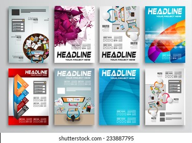 Set of Flyer Design, Web Templates. Brochure Designs, Technology Backgrounds. Mobile Technologies, Infographics  ans statistic Concepts and Applications covers.