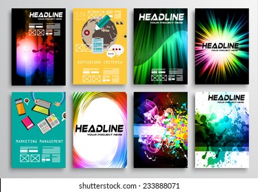 Set of Flyer Design, Web Templates. Brochure Designs, Technology Backgrounds. Mobile Technologies, Infographics  ans statistic Concepts and Applications covers.