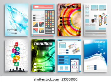 Set of Flyer Design, Web Templates. Brochure Designs, Technology Backgrounds. Mobile Technologies, Infographic  ans statistic Concepts and Applications covers.