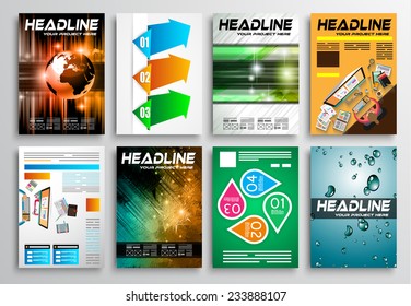 Set of Flyer Design, Web Templates. Brochure Designs, Technology Backgrounds. Mobile Technologies, Infographics  ans statistic Concepts and Applications covers.