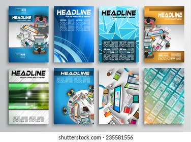 Set of Flyer Design, Web Templates. Brochure Designs, Technology Backgrounds. Mobile Technologies, Infographic  ans statistic Concepts and Applications covers.