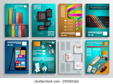 Set of Flyer Design, Web Templates. Brochure Designs, Technology Backgrounds. Mobile Technologies, Infographic  ans statistic Concepts and Applications covers.