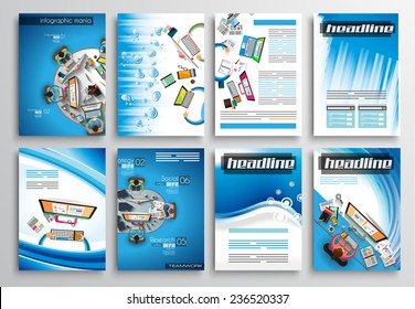 Set of Flyer Design, Web Templates. Brochure Designs, Technology Backgrounds. Mobile Technologies, Infographic  ans statistic Concepts and Applications covers.