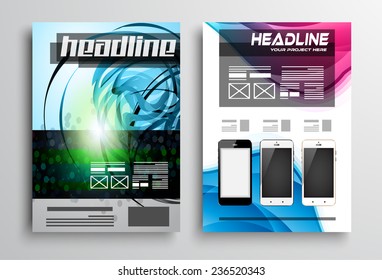 Set of Flyer Design, Web Templates. Brochure Designs, Technology Backgrounds. Mobile Technologies, Infographic  ans statistic Concepts and Applications covers.