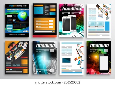 Set of Flyer Design, Web Templates. Brochure Designs, Technology Backgrounds. Mobile Technologies, Infographic  ans statistic Concepts and Applications covers.