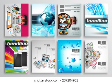 Set of Flyer Design, Web Templates. Brochure Designs, Technology Backgrounds. Mobile Technologies, Infographic  ans statistic Concepts and Applications covers.